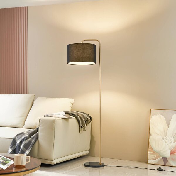 Lampa stojąca Hillary Lindby, czarny, salon / jadalnia, tkanina / materiał / jedwab, nowoczesny