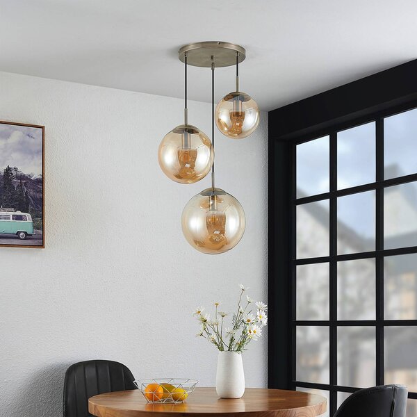 Lampa wisząca szklana Teeja Lindby, możliwość ściemniania, kremowy / amber, salon / jadalnia, szkło, nowoczesny
