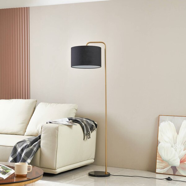 Lampa stojąca Hillary Lindby, czarny, salon / jadalnia, tkanina / materiał / jedwab, nowoczesny