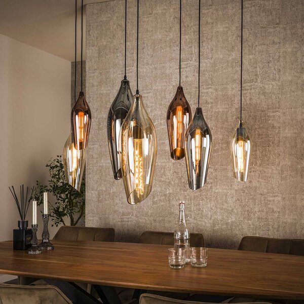 ZIJLSTRA Lampa wisząca szklana Mixture 4+3, możliwość ściemniania, multikolor, salon / jadalnia, szkło