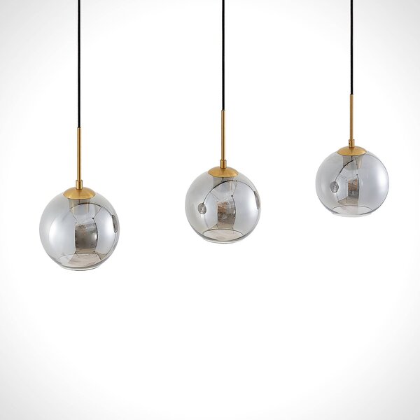 Lampa wisząca szklana Hiwana Lindby, możliwość ściemniania, aluminiowy / szary / cynkowy, salon / jadalnia, szkło, nowoczesny