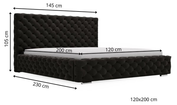 Łóżko tapicerowane z pojemnikiem i stelażem 120x200 Astra Czarny