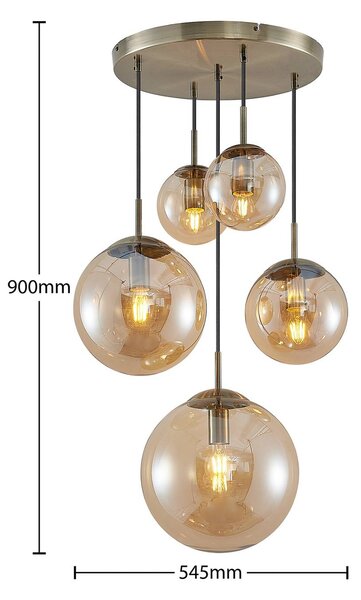 Lampa wisząca szklana Teeja Lindby, możliwość ściemniania, kremowy / amber, salon / jadalnia, szkło, vintage
