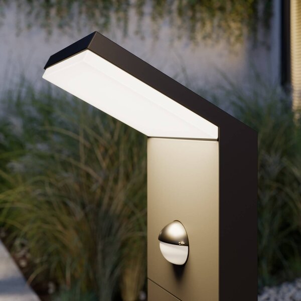 Słupek oświetleniowy LED Lucande Nevio, czujnik, 60 cm, antracyt NEVIO, czarny, aluminium, nowoczesny
