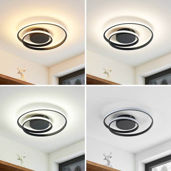 Lampa sufitowa LED Emisua Lindby, możliwość ściemniania, czarny, salon / jadalnia, aluminium, nowoczesny