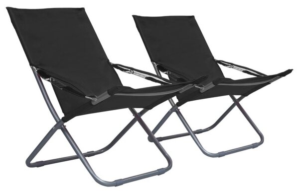 Składane krzesła plażowe, 2 szt., tkanina, czarne