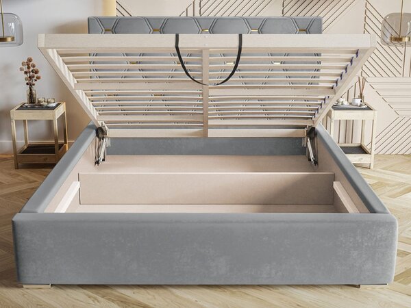 Łóżko tapicerowane z pojemnikiem i stelażem 120x200 Tasso Niebieskie
