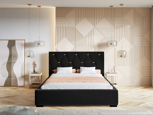 Łóżko tapicerowane z pojemnikiem i stelażem 120x200 Tasso Czarne