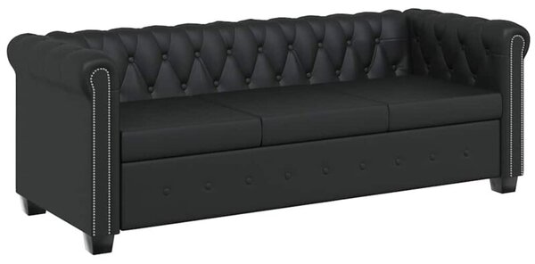 Sofa 3-osobowa w stylu chesterfield, sztuczna skÃ³ra, czarna