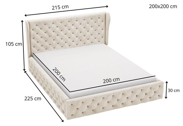 Łóżko tapicerowane z pojemnikiem na pościel i stelażem 200x200 Kingston Ciemnoniebieskie