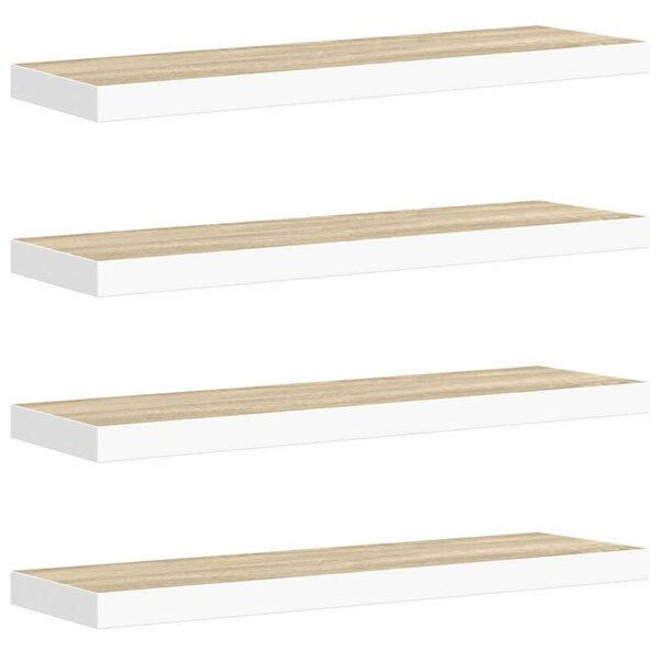 Półki ścienne, 4 szt., dębowo-białe, 80x23,5x3,8 cm, mdf