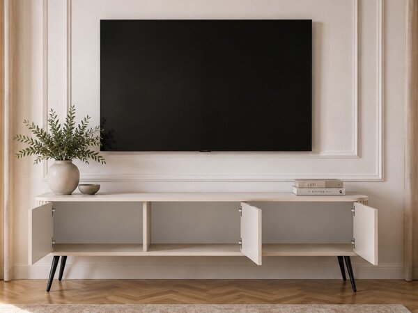 Szafka pod telewizor z drzwiczkami na czarnych nogach Viva Beżowa