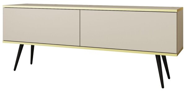 Szafka pod telewizor z drzwiczkami 135 cm z gładkim frontem Diolo Beżowa na złotych nogach