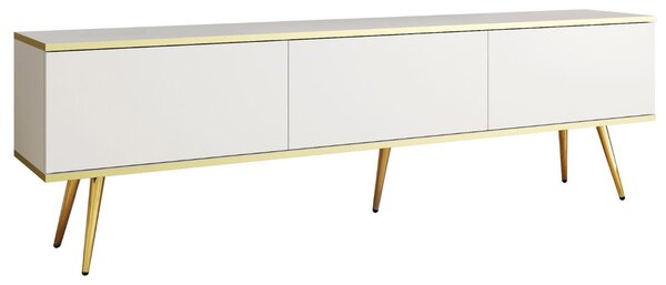 Szafka pod telewizor z drzwiczkami 175 cm z gładkim frontem Diolo Biała na złotych nogach
