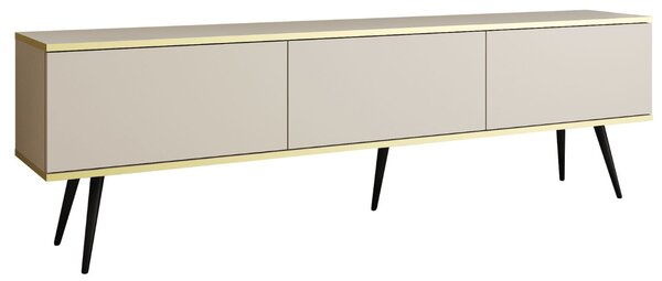 Szafka pod telewizor z drzwiczkami 175 cm z gładkim frontem Diolo Beżowy na czarnych nogach