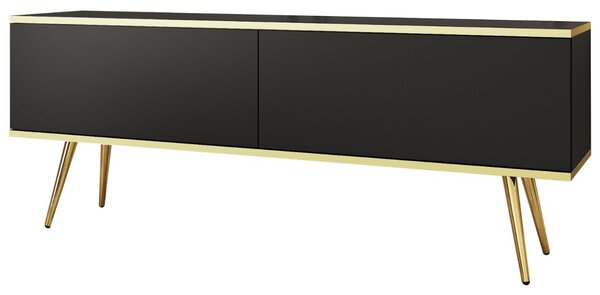Szafka pod telewizor z drzwiczkami 135 cm z gładkim frontem Diolo Czarna na złotych nogach