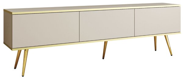 Szafka pod telewizor z drzwiczkami 175 cm z gładkim frontem Beżowa na złotych nogach