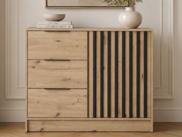 Komoda z drzwiami i szufladami 105 cm Macron Dąb Artisan z lamelami