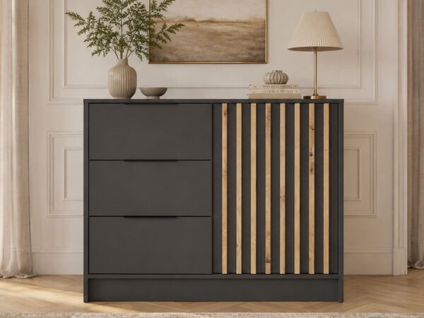 Komoda z drzwiami i szufladami Macron 105 cm Grafit z lamelami