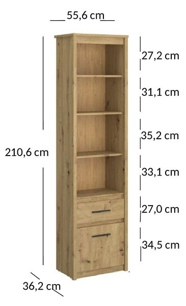 Wysoki półotwarty regał dąb artisan L2-H85