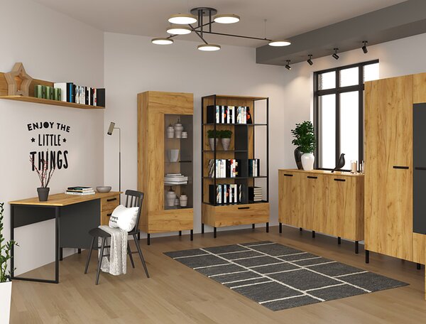 Industrialna komoda w kolorze dąb craft złoty P4-B60