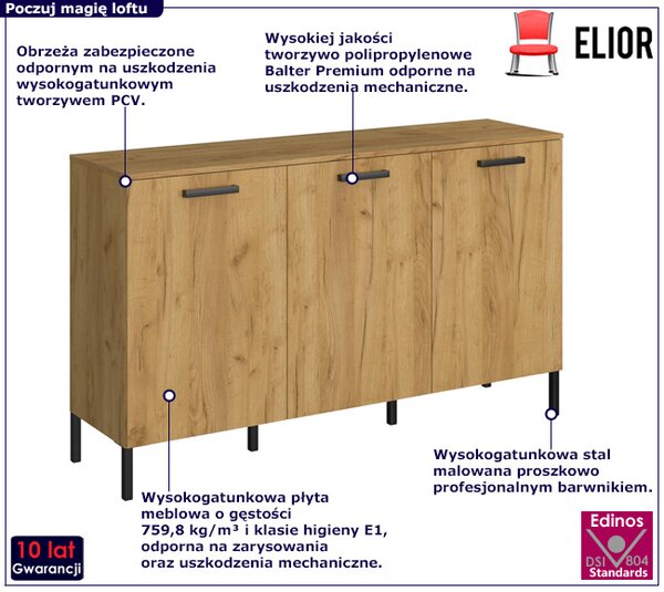 Industrialna komoda w kolorze dąb craft złoty P4-B60