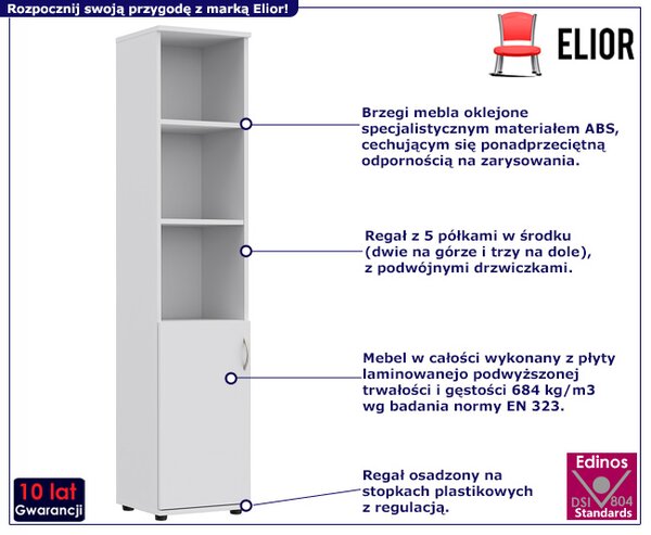Biały wąski regał biurowy N3-B28