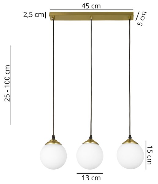 NOWOCZESNA POTRÓJNA LAMPA WISZĄCA SZCZOTKOWANE ZŁOTO FINO W3