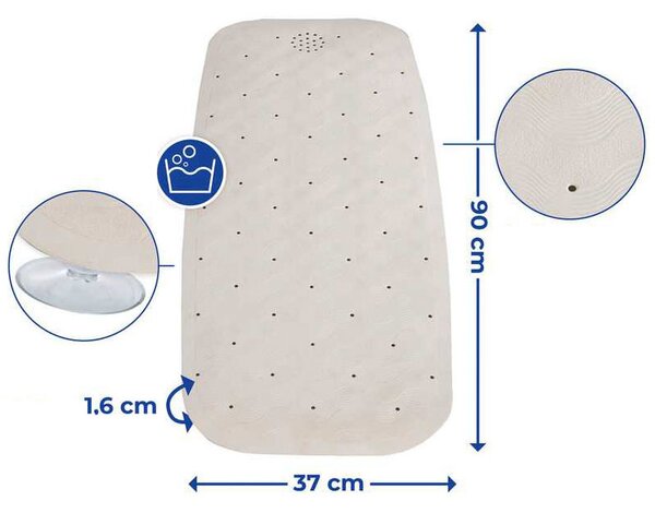 Antypoślizgowa mata do wanny NATURAL RUBBER, 90 x 37 cm