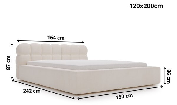 Łóżko tapicerowane z pojemnikiem i stelażem 120x200 Plaza Kremowe
