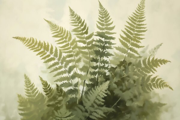 Fototapety Stylizowane, abstrakcyjne liście paproci, imitacja obrazu, Fototapety Natura, Fototapety Liście, w05852 : Uwalls.pl