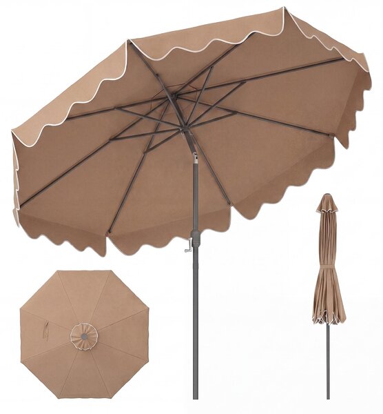 KOMFOTTEU 280 cm parasol ogrodowy z korbk, duy parasol tarasowy, uchylny z marszczonymi krawdziami, parasol z 8 rozpórkami, na pla, do ogrodu, na basen