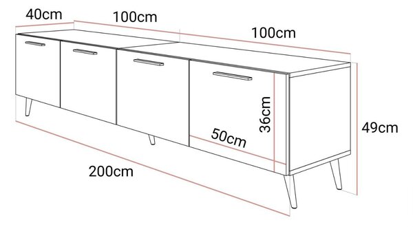 Szafka RTV pod telewizor z drzwiczkami i oświetleniem LED na złotych nóżkach 200 cm Noaé Kaszmir