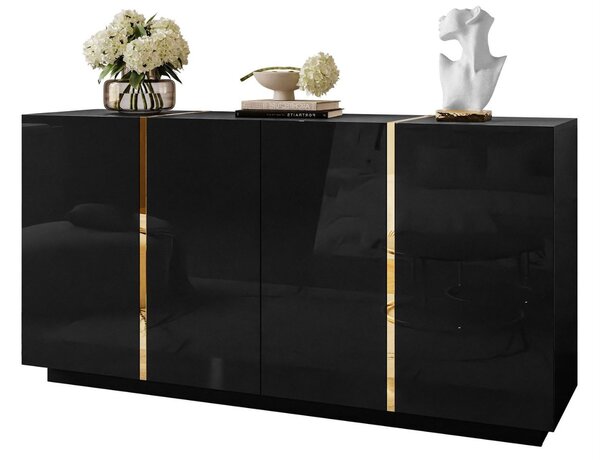 Czterodrzwiowa komoda 158 cm w stylu glamour Lunelie czarny połysk