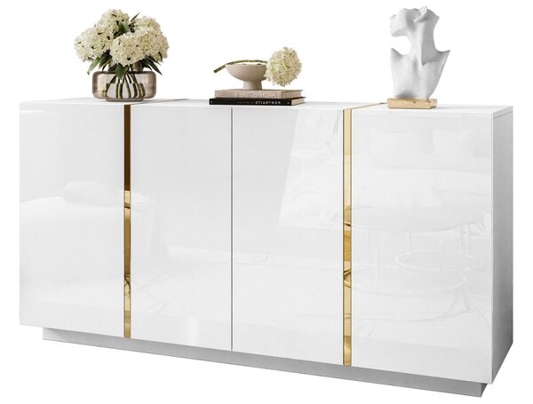 Czterodrzwiowa komoda 158 cm w stylu glamour Lunelie biały połysk