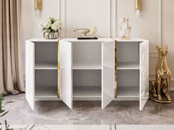 Czterodrzwiowa komoda 158 cm w stylu glamour Lunelie biały połysk