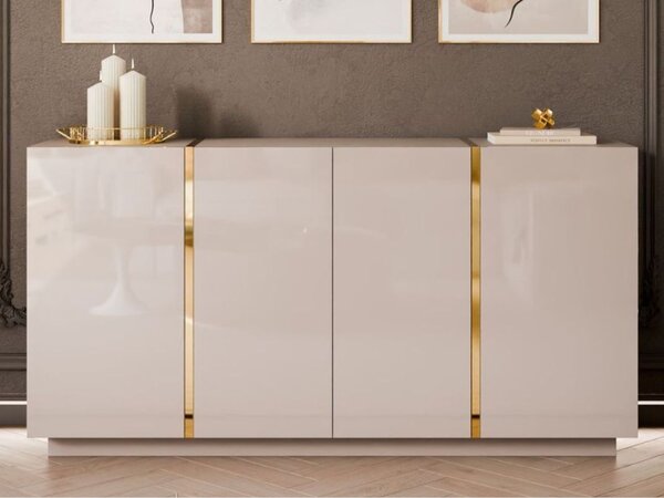 Czterodrzwiowa komoda 158 cm w stylu glamour Lunelie kaszmir połysk