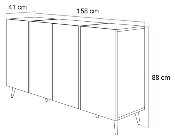 Czterodrzwiowa komoda 158 cm w stylu glamour na złotych nogach Lunelie kaszmir połysk