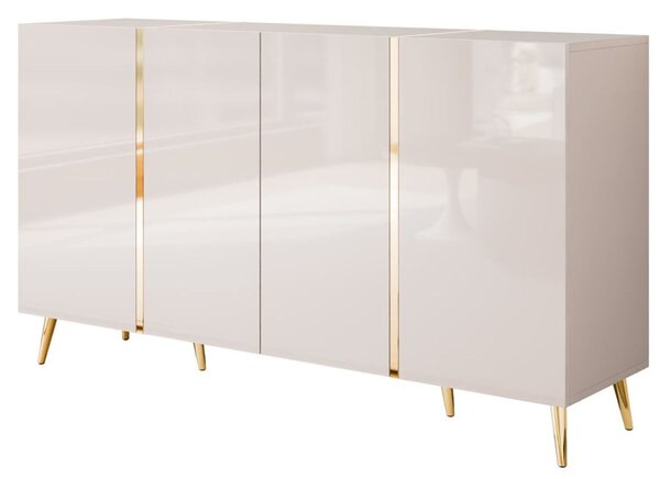 Czterodrzwiowa komoda 158 cm w stylu glamour na złotych nogach Lunelie kaszmir połysk
