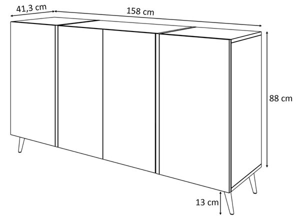 Czterodrzwiowa komoda 158 cm w stylu glamour na złotych nogach Lunelie czarny połysk