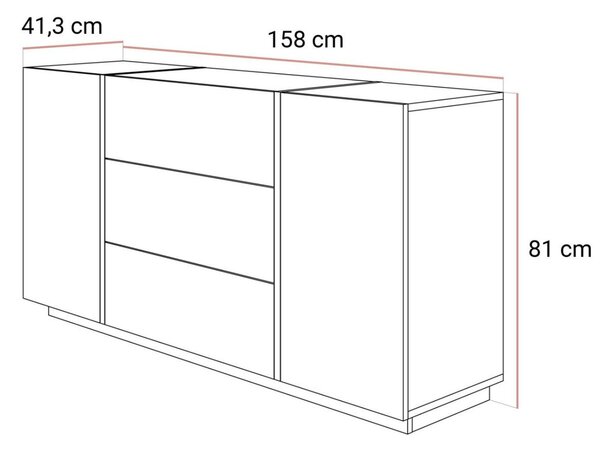 Dwudrzwiowa komoda 158 cm z trzema szufladami Lunelie kaszmir połysk
