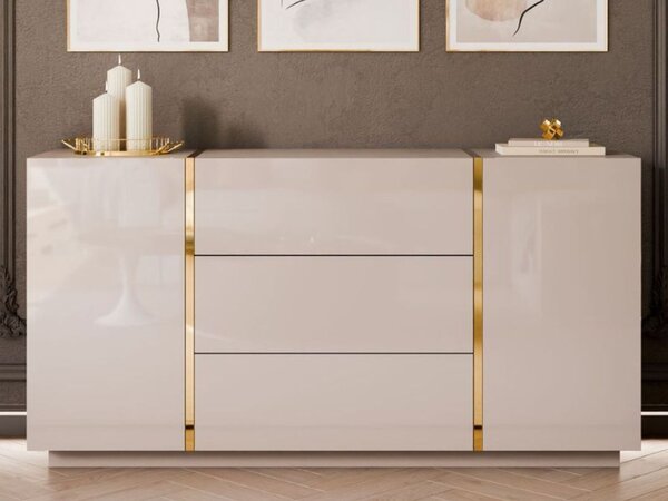 Dwudrzwiowa komoda 158 cm z trzema szufladami Lunelie kaszmir połysk