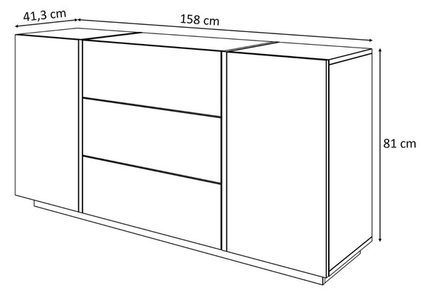 Dwudrzwiowa komoda 158 cm z trzema szufladami Lunelie biały połysk