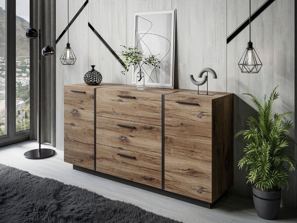 Dwudrzwiowa komoda 158 cm z trzema szufladami Lunelie dąb Flagstaff