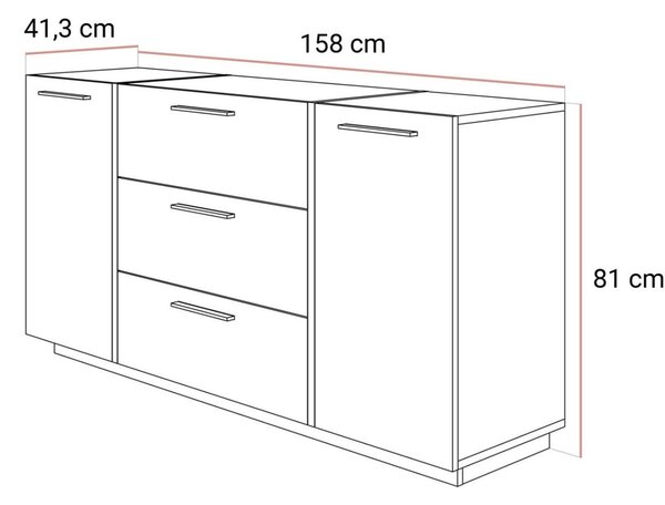 Dwudrzwiowa komoda 158 cm z trzema szufladami Lunelie kaszmir połysk