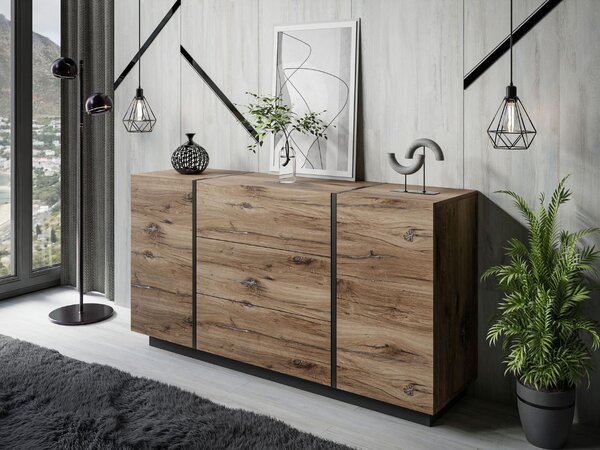 Dwudrzwiowa komoda 158 cm z trzema szufladami Lunelie dąb Flagstaff