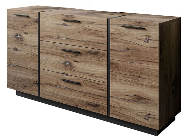 Dwudrzwiowa komoda 158 cm z trzema szufladami Lunelie dąb Flagstaff