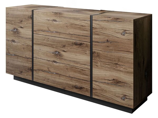 Dwudrzwiowa komoda 158 cm z trzema szufladami Lunelie dąb Flagstaff
