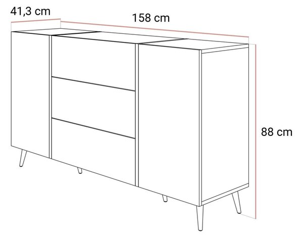 Dwudrzwiowa komoda 158 cm na złotych nóżkach z trzema szufladami Lunelie kaszmir połysk