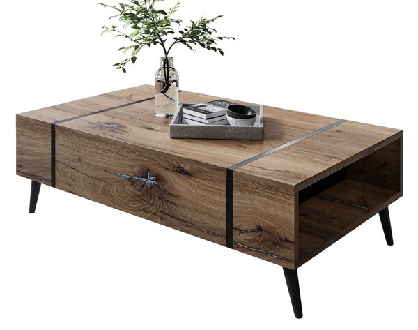 Stolik kawowy na czarnych nogach w stylu loft Lunelie dąb Flagstaff